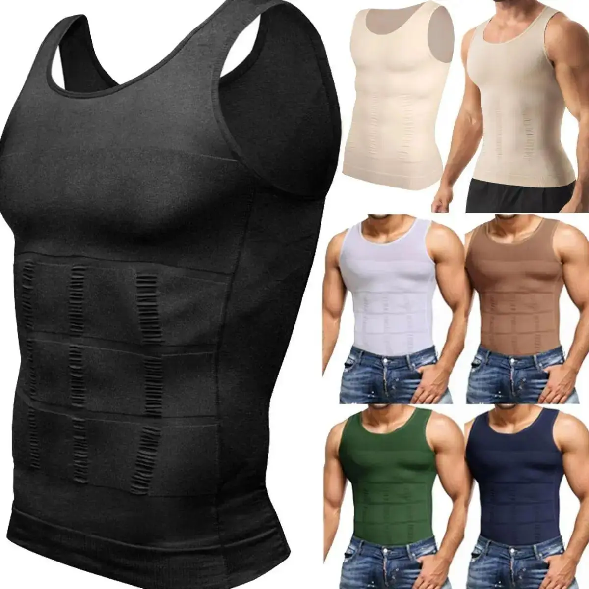 1/2/3PCS Men's Compression Vest, Gynecomastia Tummy Control Seamless Shapewear Tank Top, Waist Control Body Sculpting Sports Shirt Body Shaper