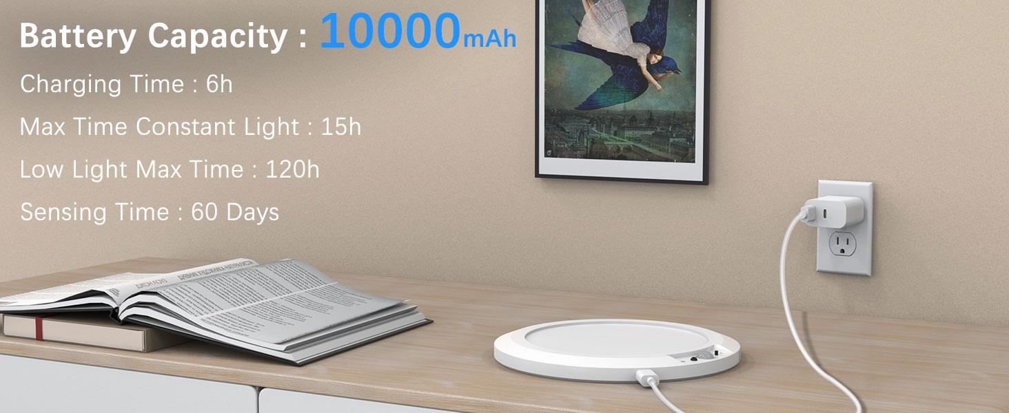 Motion Sensor Ceiling Light with Remote – Indoor Ceiling Lighting Lamp 10000mAh Battery Powered Rechargeable Magnetic LED Light for Closet Shower Stairs Hallway Garage, 3 Color 10 Brightness, No Wiring