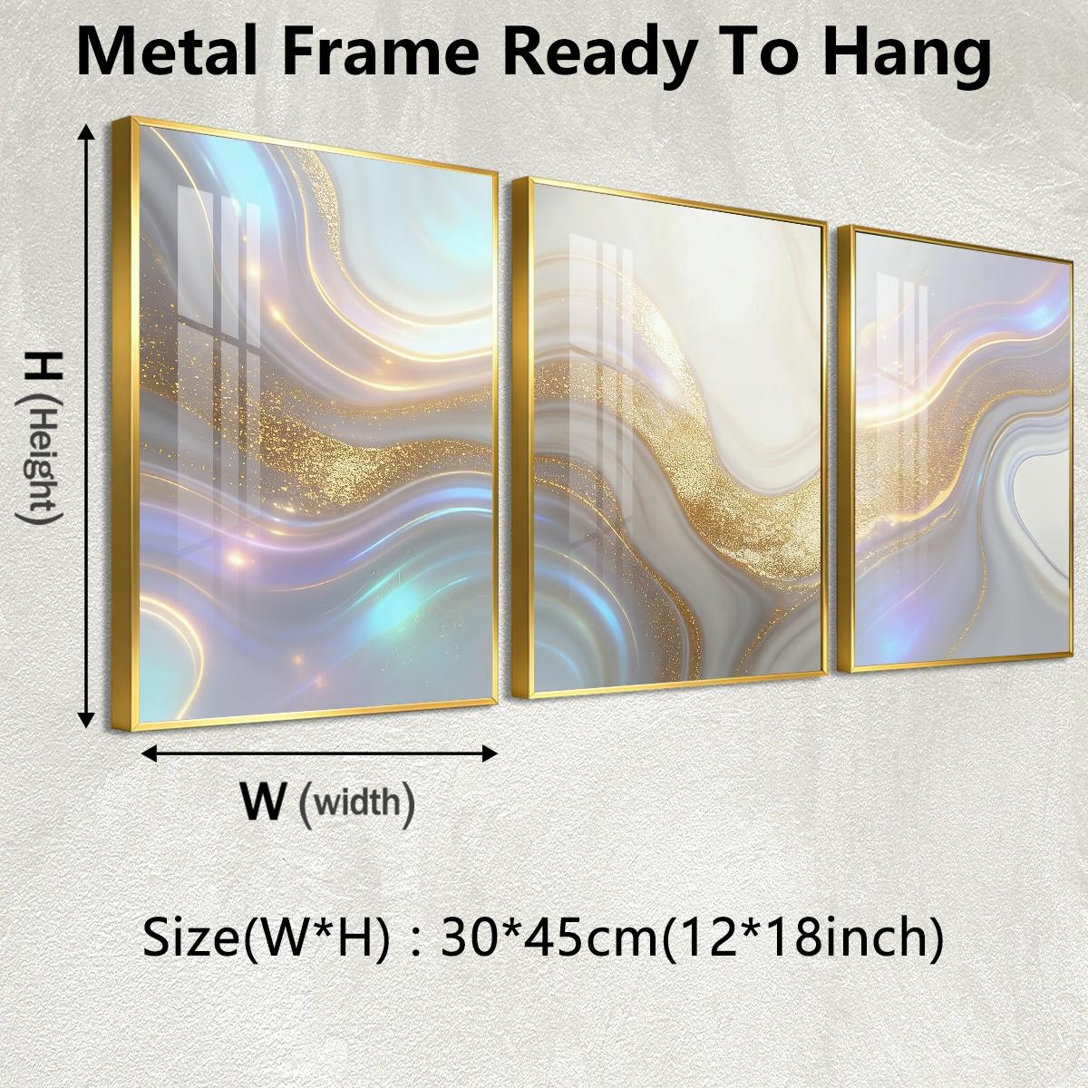 3 Counts Aluminum Alloy Framed Painting, Abstract Golden And Silver Fluid Art Pattern, Home Decoration For Living Room, Bedroom, Office, Restaurant, Hallway Wall Decor, Odorless Print Artwork, Luxury Perfect Gift For Friends And Family