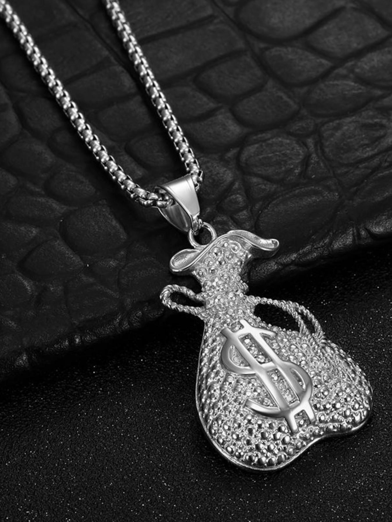Stainless Steel Vacuum Plated Dollar Bill Pouch Pendant Necklace, Durable Money Bag Charm, Fashionable Accessory for Daily Use