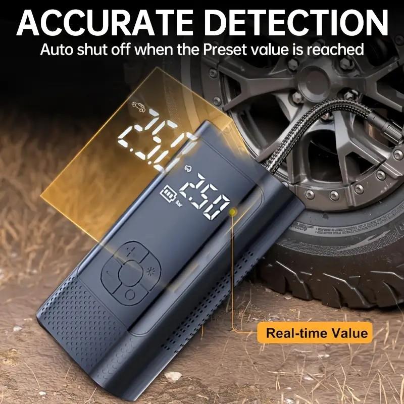 Portable wireless inflation pump, multi-function air compressor, 4500 mAh battery and camping lamp, fast inflation and mini design, suitable for inflating/deflating mattresses, pool pumps, vacuum storage bags, black, Camping accessories