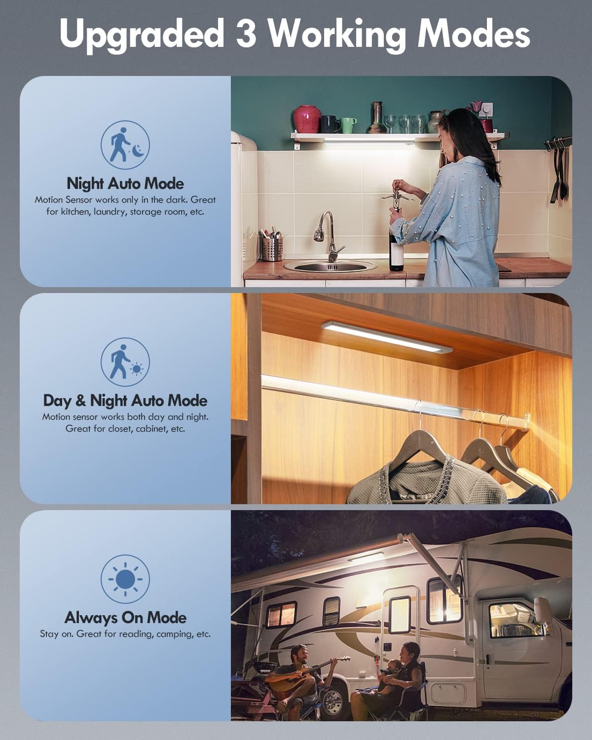 【SummerVibes】Under Cabinet Lighting 1/2/4 Pack Closet Light Motion Sensor Indoor Dimming USB Rechargeable LED Stick on Lights for Bedroom Kitchen Stair 16inch