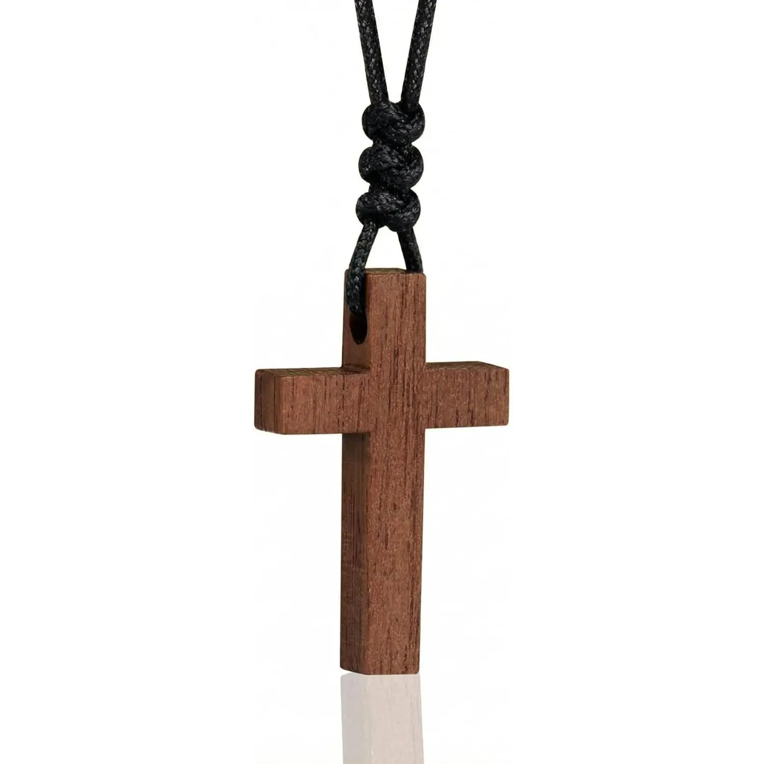 Natural Walnut Wood Cross Necklace for Men & Women - Small Wood Cross Pendant Necklace for Car Mirror - Wooden Religious Pendant Jewelry