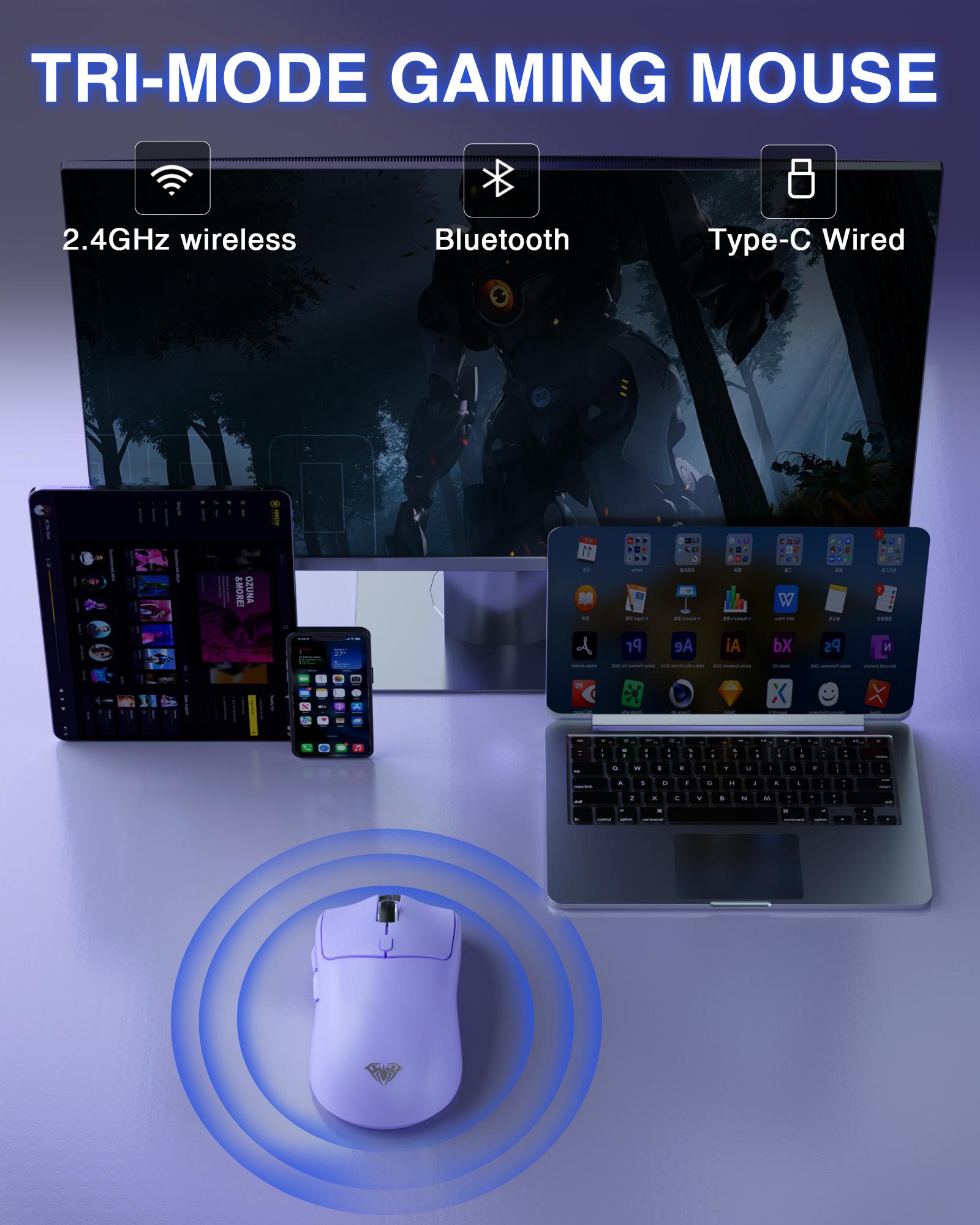 AULA Wireless Keyboard and Mouse Combo, F75 Pro Wireless Mechanical Keyboard,75 percent Gasket Hot Swappable Custom Keyboard+SC580X Wireless Gaming Mouse Light Purple office computer backlit creamy keyboard gaming accessory wireless mouse keyboard Set