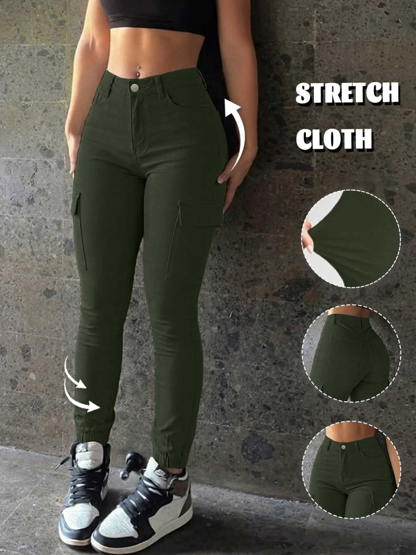 GILIPUR High Waist Multi‑Pocket Cargo Jogger Pants, Multi‑Color Stretch Cotton Slim Cargo Trousers, European Street Commuter Versatile Women Casual Pants