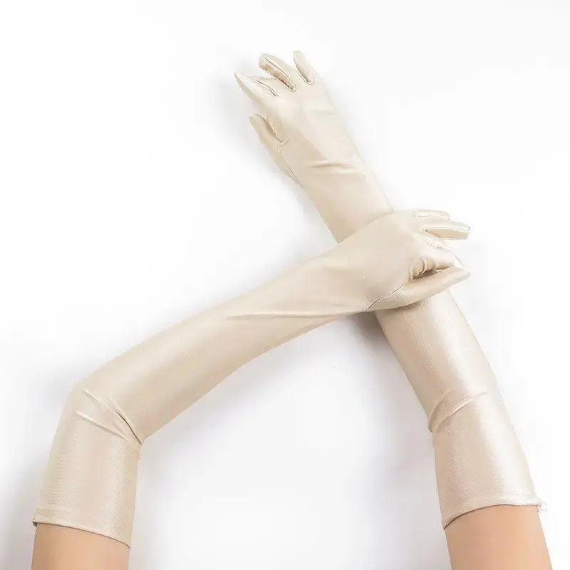 52CM Women Elegant Solid Spandex Thin Soft Stretch Sun Protection Stage Performance Driving Riding Cosplay Party Long Gloves