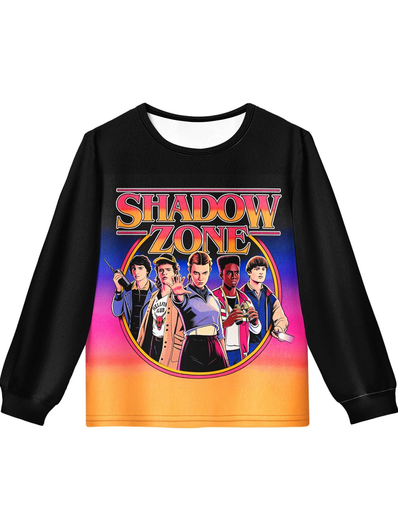 Stranger Things Print Kids Long Sleeve Pajama Set, Cartoon Pattern ...