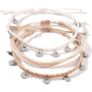 FANCY SHINY String Ankle Bracelets Waterproof Rope Anklets Braided Beach Boho Coin Anklets Cute Friendship Foot Jewelry for Women