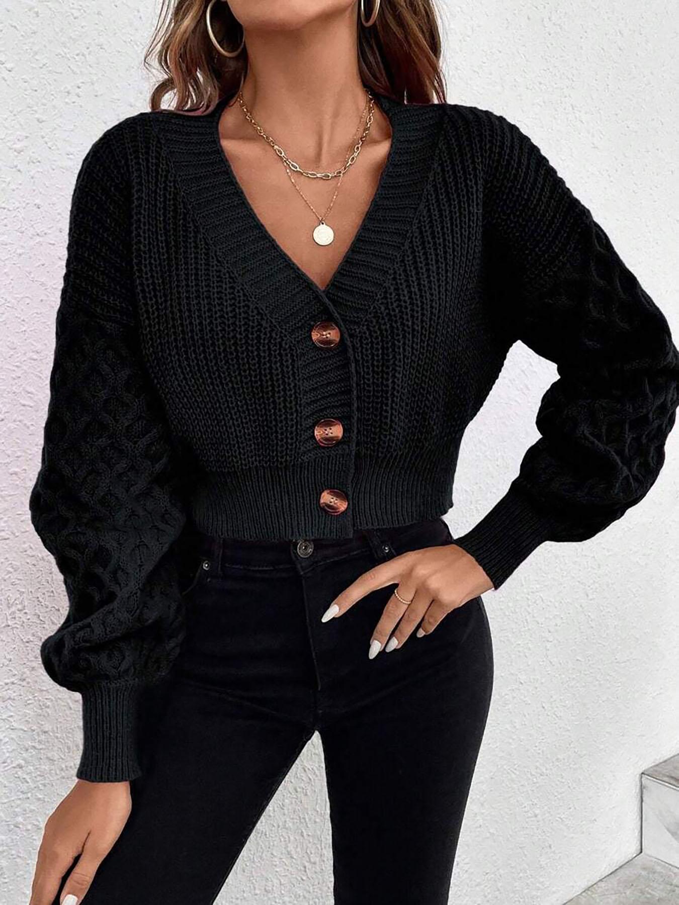 Women's Knitted Cardigan for Fall Winter, Long Sleeve V Neck Cozy Sweater, Vintage Twisted Design, Casual Chic Layering Top, Casual Fashion Knitwear