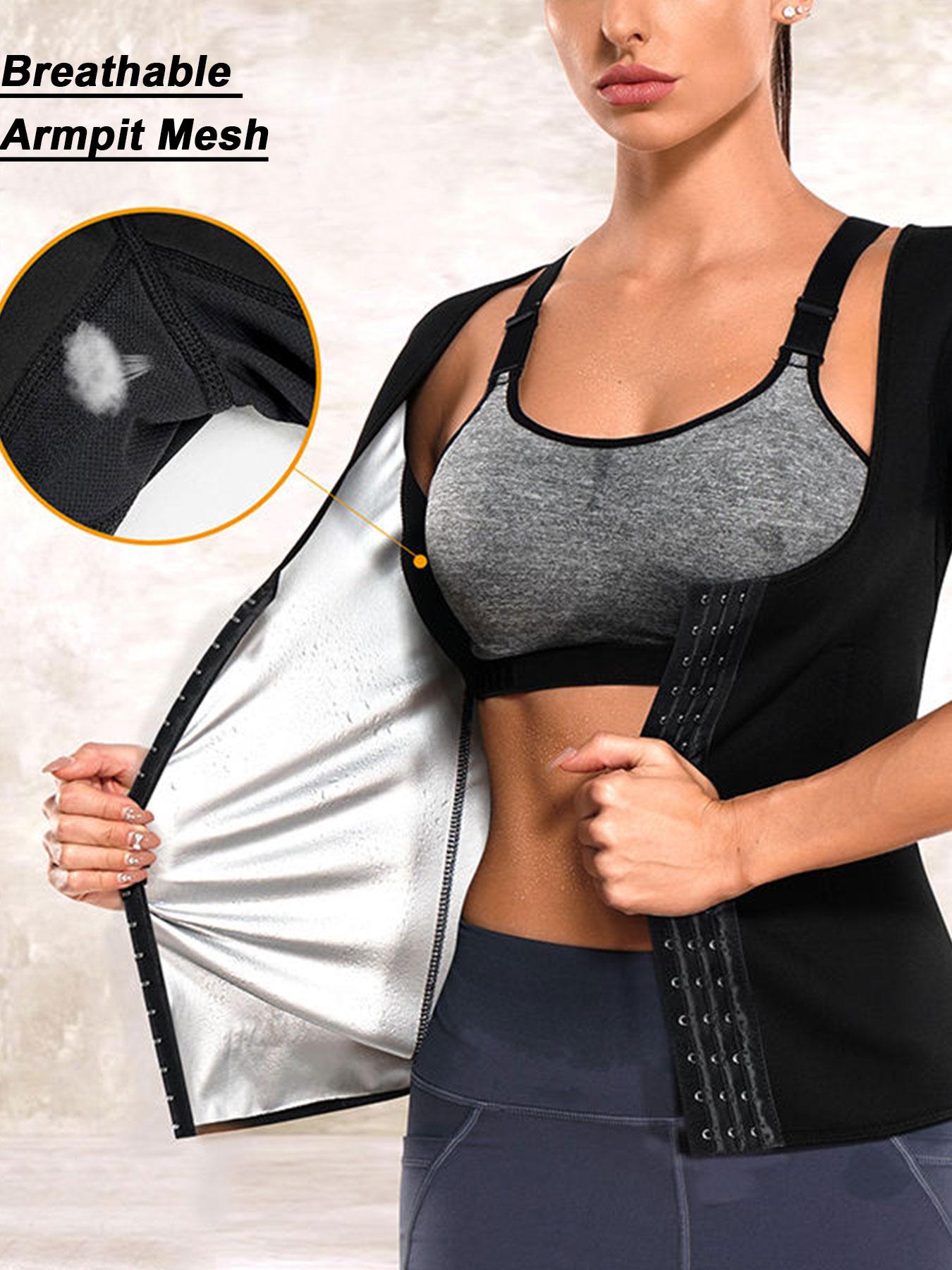 Women's Solid Adjustable Hook & Eye Closure Sauna Top, Breathable Comfortable Short Sleeve Square Neck Sports Top, Ladies Sportswear for Indoor Outdoor Wear Gym Athletic Clothes