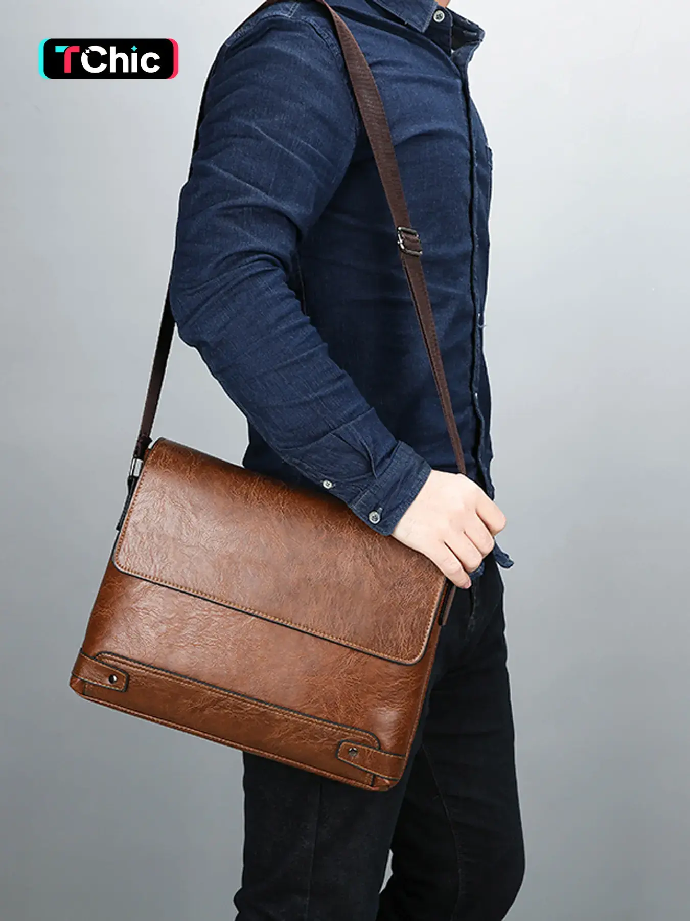 New Minimalist Versatile Men's Messenger Bag Crazy Horse Leather Flap Design Crossbody Bag Dual-Use Business & Casual Shoulder Bag