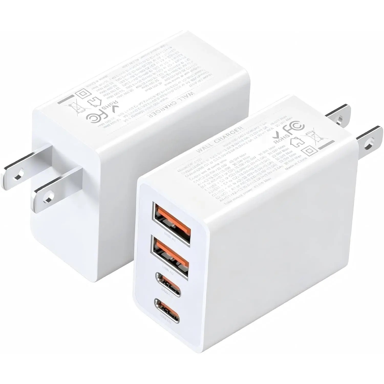 2Pack USB C Charger Block, 40W  USB C Wall Charger 4-Port | PD Power Adapter + QC Wall Plug Multiport Type C  Block Cube for  17 16 Pro Max XR XS 8, iPad, Galaxy, Tablet