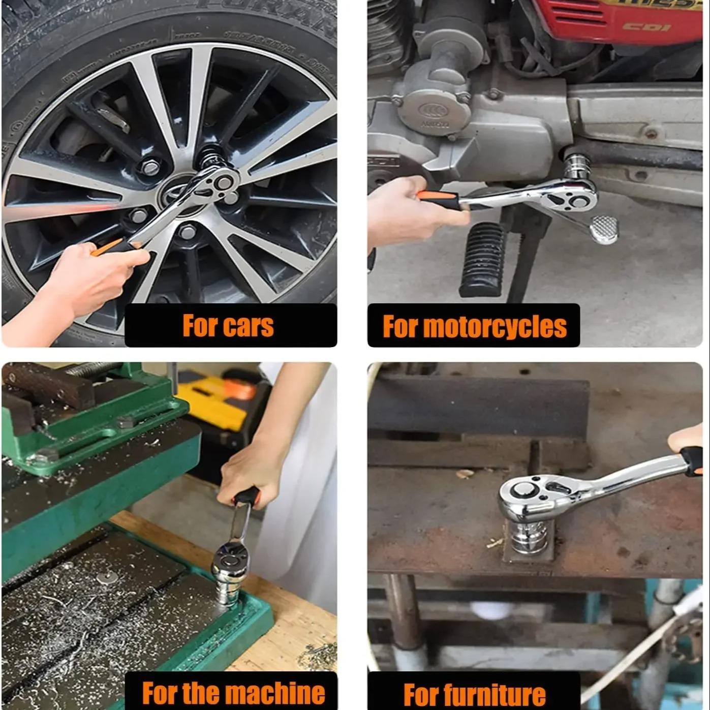 1/4 3/8 1/2 Inch Ratchet Wrench , 24 Tooth Transmission Ratchet Socket Wrench Tool, Multi-Functional DIY Manual Tool Handle Wrench, Socket Wrench Set, Ratcheting Wrench Set