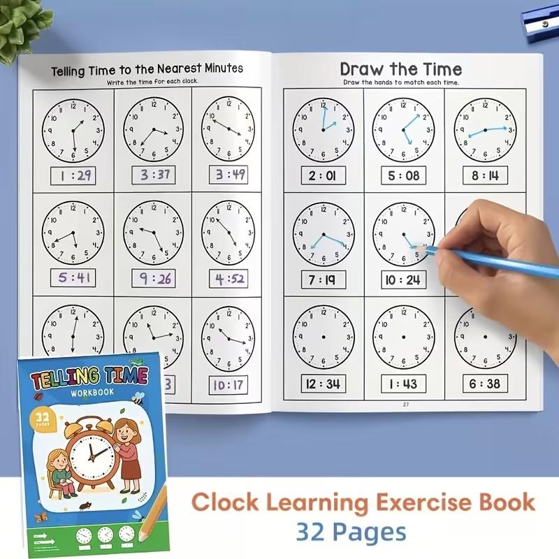 Math Practice Book Clock Sticker Teaching Model Set, Teaching Supplies, Time Reading Conversion Core Questions, High Definition Printing, Elementary School Teacher Use