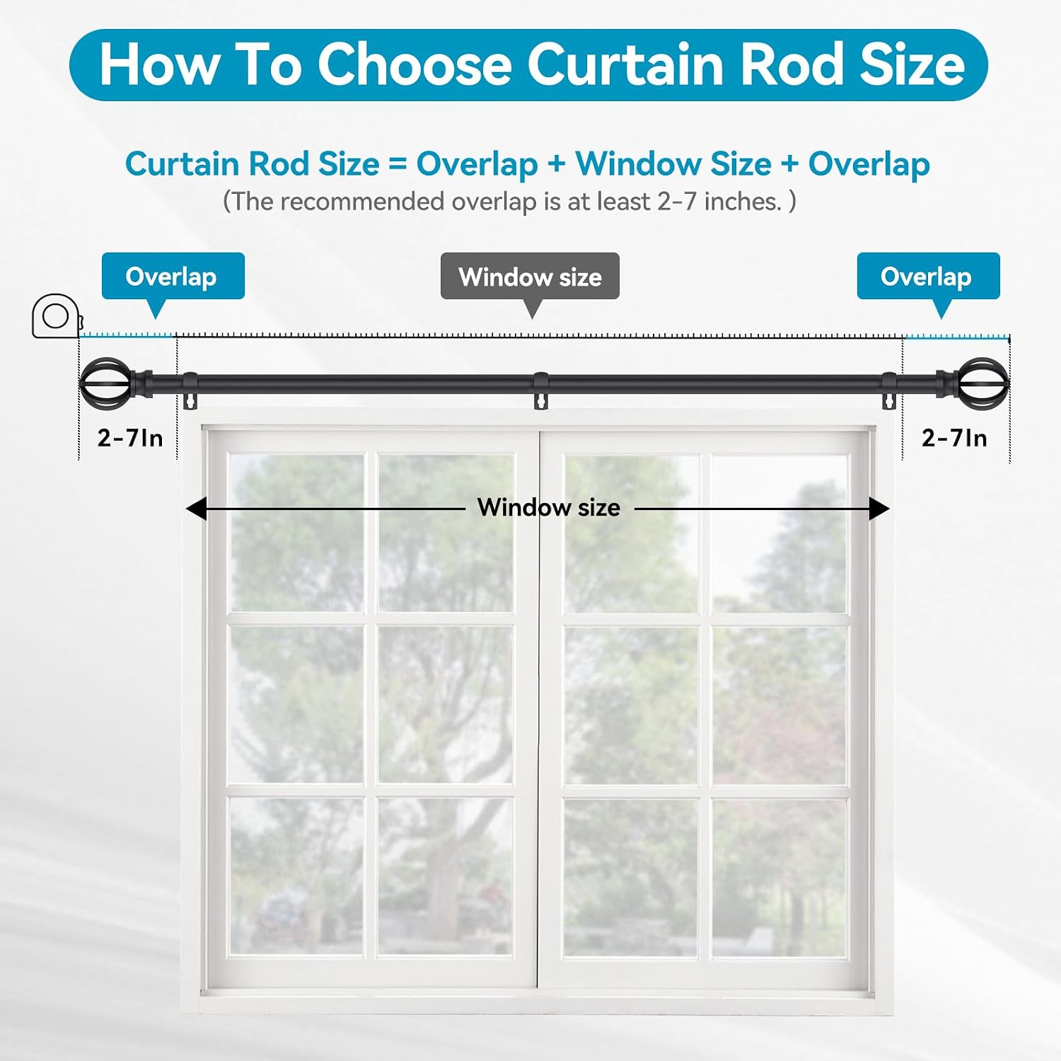 Heavy Duty Sturdy Black Curtain Rods for Windows, 28-48 Inches Adjustable, 5/8" Diameter Metal Drapery Rod With Mounting Brackets