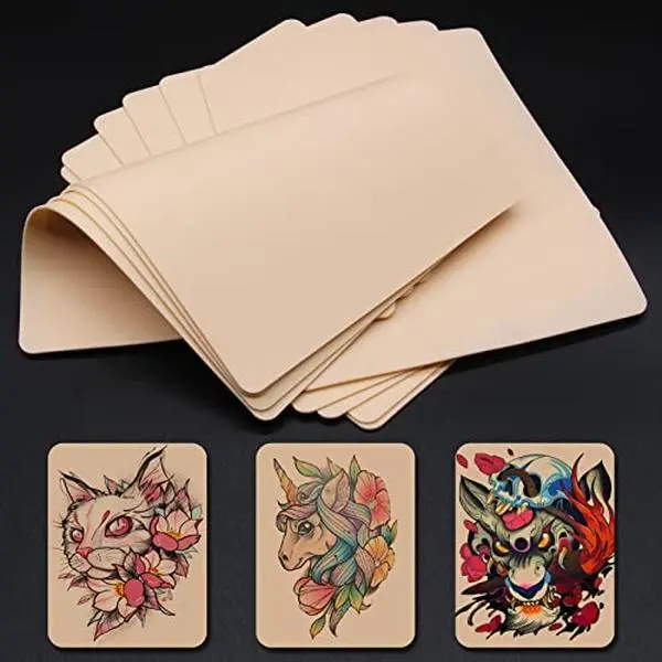 Blank Tattoo Practice Kit - Tattoo Equipment Supply with 10 Sheets 8x6" Tear-Resistant Soft Silicone Fake Skin, Double-Sided for Beginner Artists, Contour Training Ready, Tear-Resistant Material