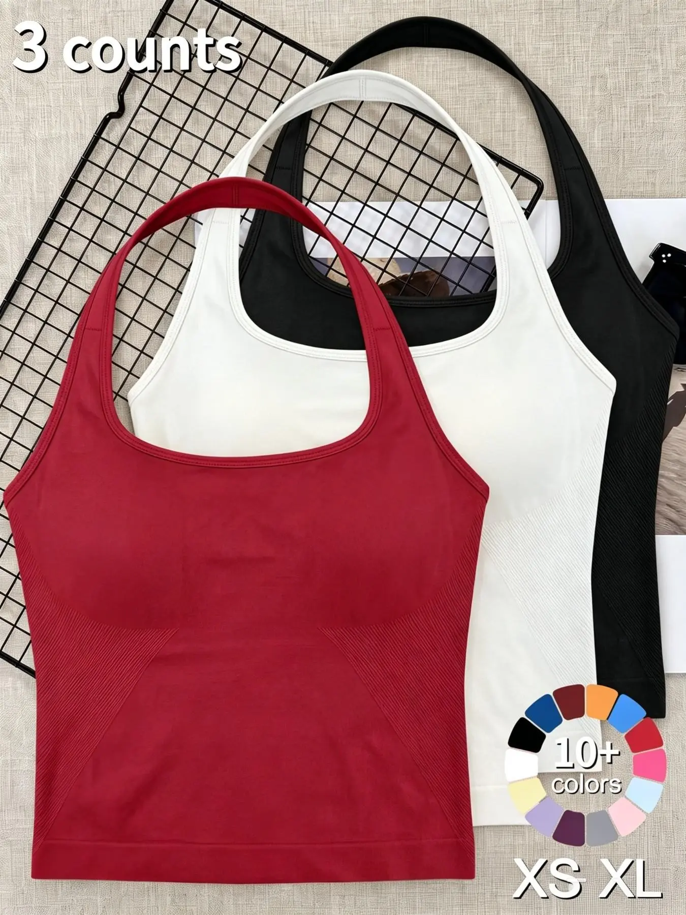Women Halter Neck Sports Yoga Sleeveless Tank Tops Removable Pads Sexy Backless Workout Active Gym Top ,Gymwear Workout Fitness Yoga Seamless Halter Tanks Sportswear Backless Sports Women Activewear Gym Outdoor Tank Tops Pilates Outfits Gymswear