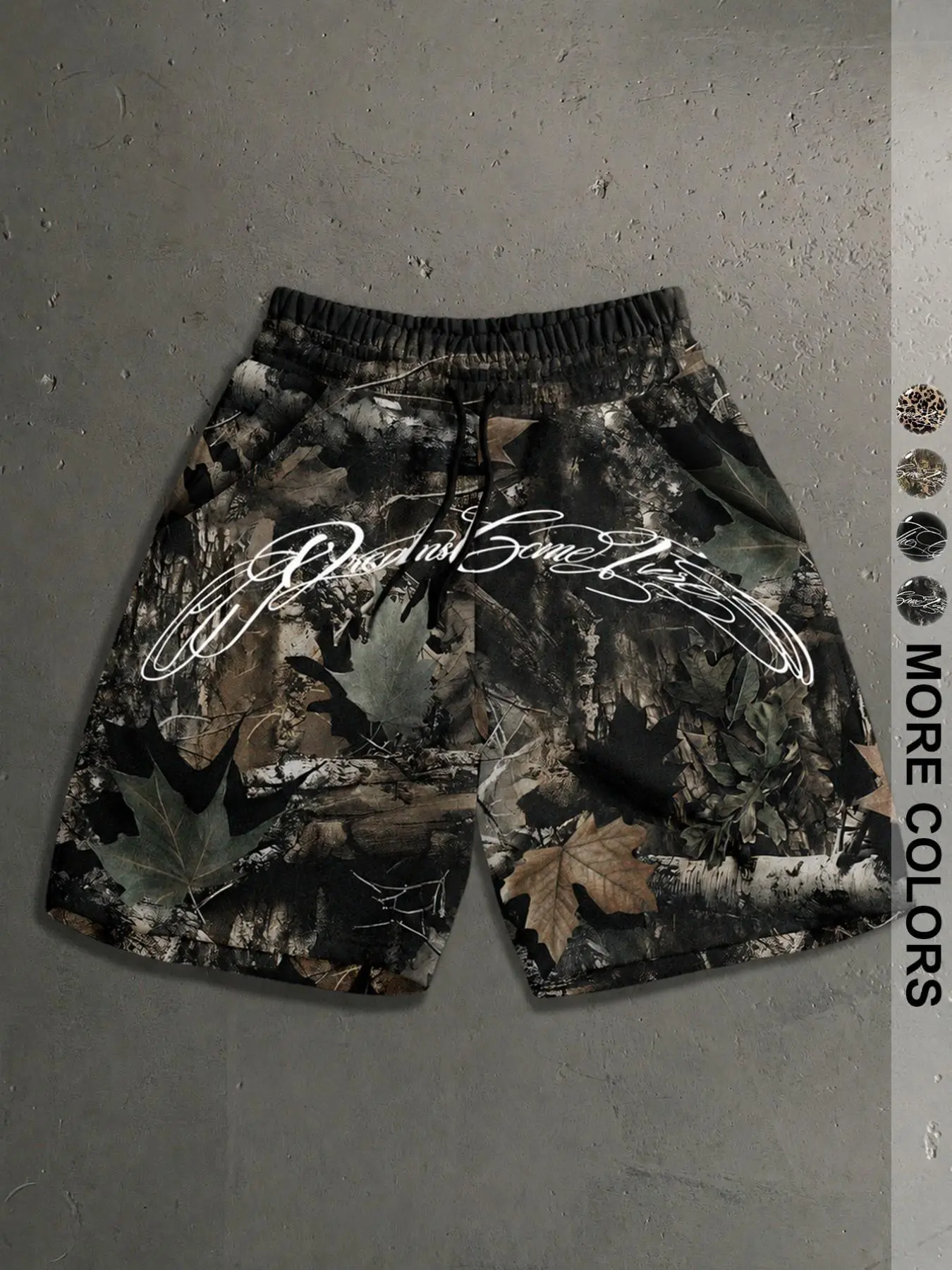Men's Leaf Camouflage Print Summer Sports Shorts, Knee-Length Streetwear Athletic Shorts with Elastic Drawstring Waist & Pockets, Casual Daily Shorts