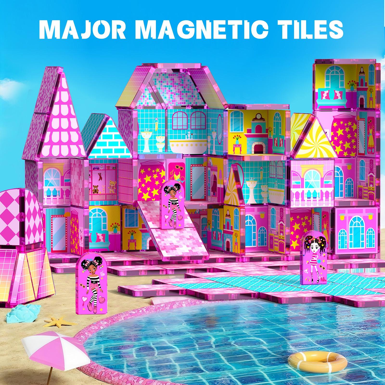 Magnetic Tiles Set, Castle Building Blocks, Stem Educational Toy for Kids, Ages 3-8, Birthday Gift for Boys and Girls
