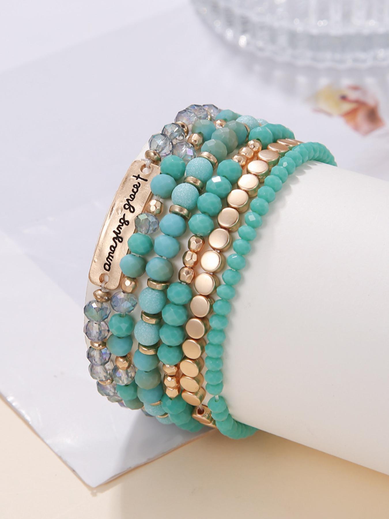 6 Piece Boho Acrylic Bracelet Set, Handmade Beaded Stackable Bracelets, Fashion Personalized Jewelry for Daily Wear, Versatile Accessories