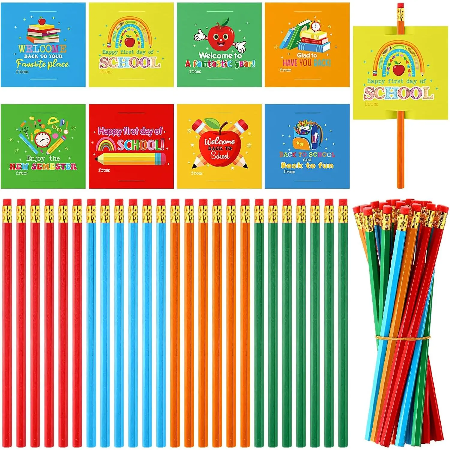 48 count Christmas Student Gifts 24 Christmas Pencils with Eraser 24 Cards 7-12 Grades Essentials Xmas Stocking Stuffer for Classroom Prize Party