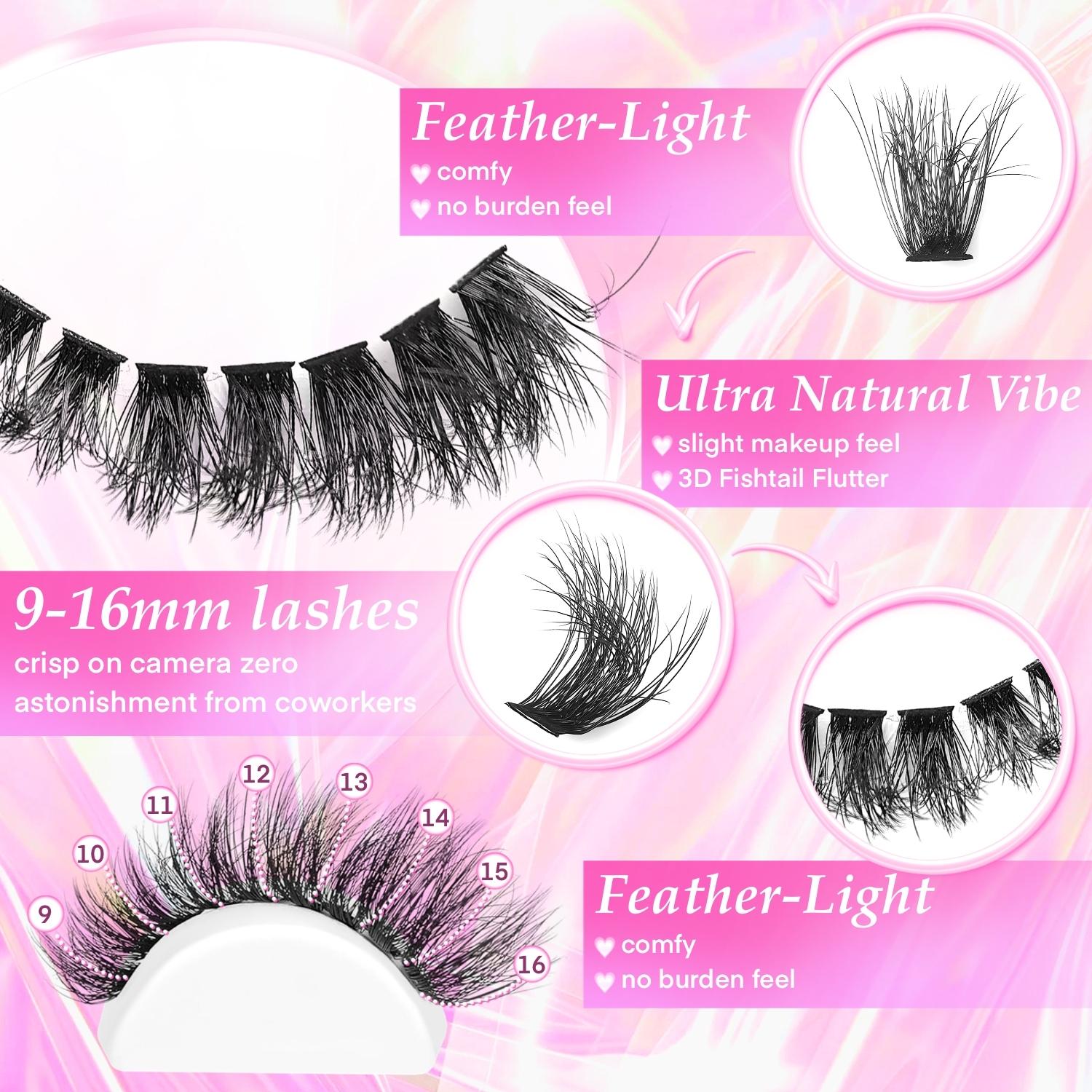 Lash Clusters Kit 60D 80D Individual Lashes, D Curl 9-16mm, Thick False Eyelashes, Nature Look, Soft and Lightweight, Easy to Use at Home