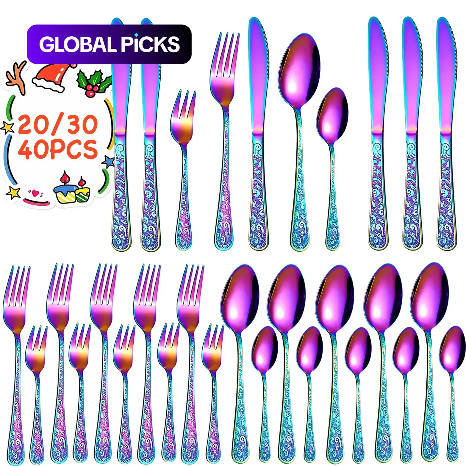 Vintage Floral Carved Cutlery Set for 4-8 People, Tableware, Elegant Stainless Steel Utensils, Dishwasher Safe, Perfect for Home Kitchen Wedding Gifts #GLOBAL PICKS