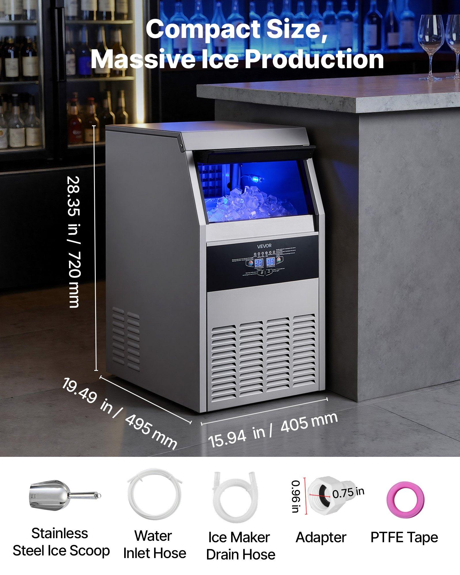 VEVOR Commercial Ice Maker Machine, 160 lbs/24h with 30 lbs Storage Capacity, Built-in/Freestanding/Under Counter, Stainless Steel Ice Maker with LED Display & Self-Cleaning, for Home Bar Restaurant VEVOR Commercial Ice Maker Machine, 160 lbs/24h with 30 lbs Storage Capacity, Built-in/Freestanding/Under Counter, Stainless Steel Ice Maker with LED Display & Self-Cleaning, for Home Bar Restaurant