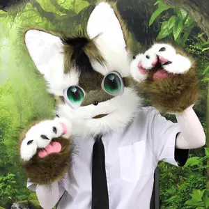 Animal Dog Head Mask Faux Fur Furry Plush Fursuit Headgear Carnival Party Costume Cosplay Accessories