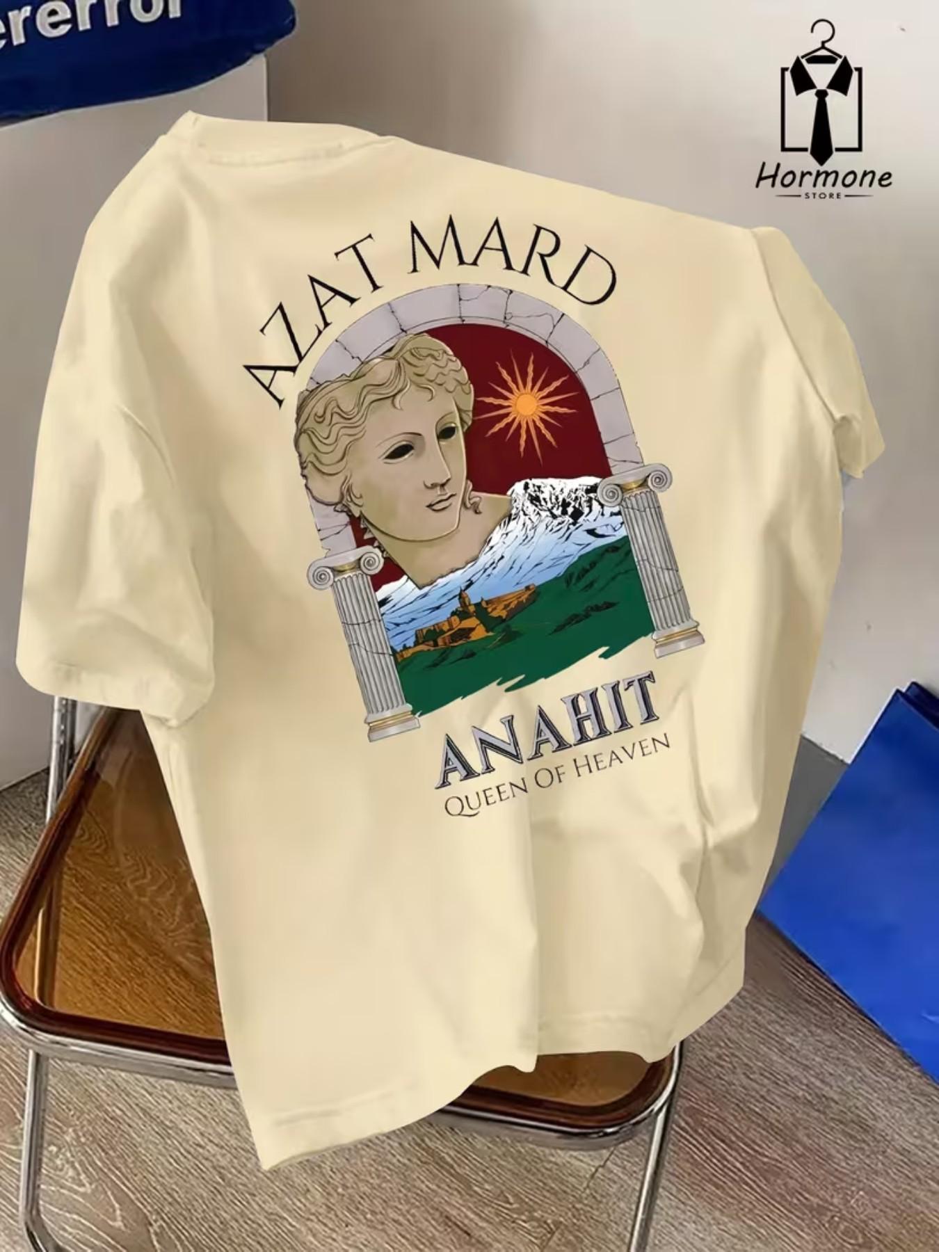 Artistic Greek Mythology T-Shirt, Azat Mard & Anahit Print, Casual Round Neck Polyester, Long Sleeve, Loose Fit