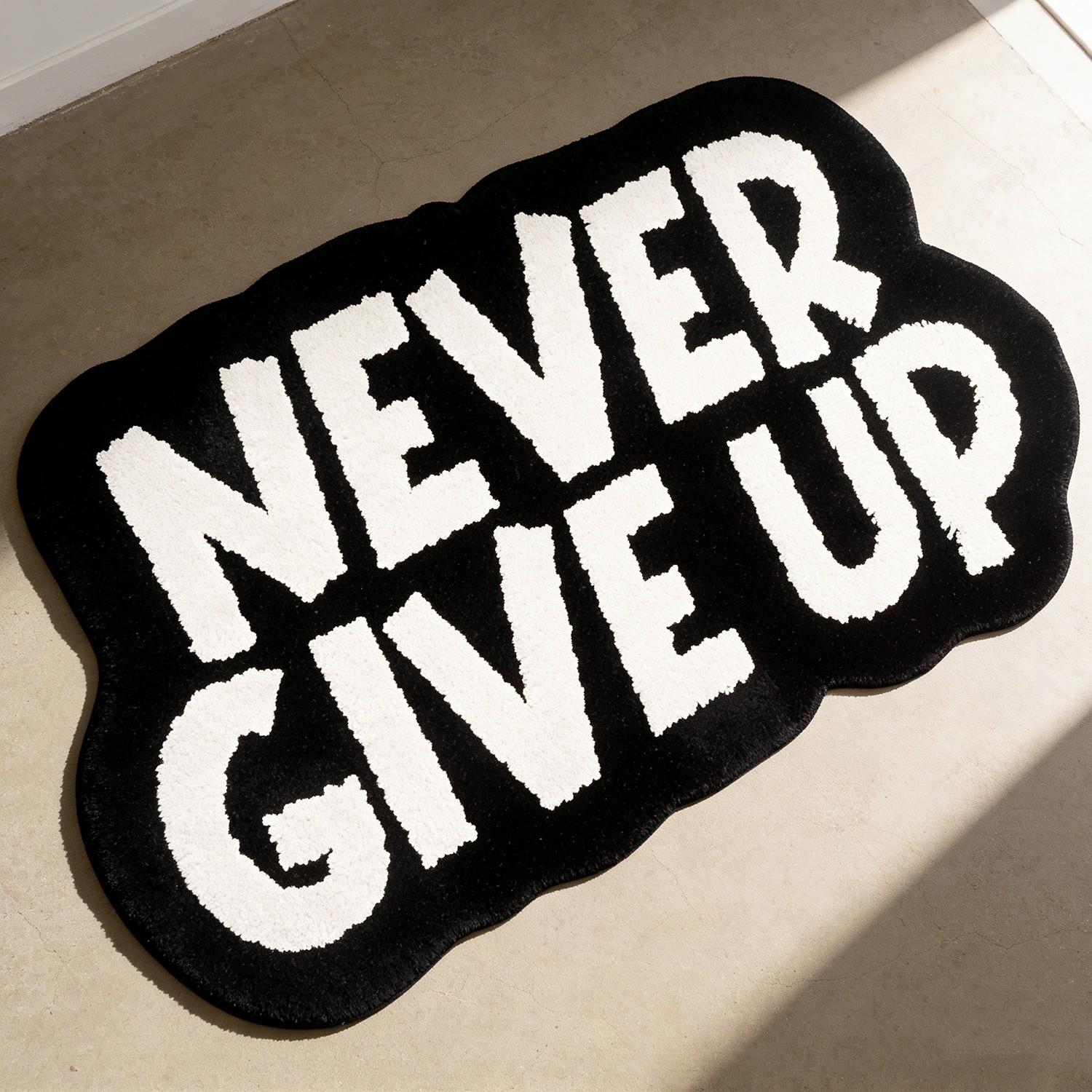 Never Give Up Cloud Shape Carpet, Inspirational Letter Rug, Soft Touch, Multi-Size, Easy Clean, Non-Slip, Living Room Bedroom Decor