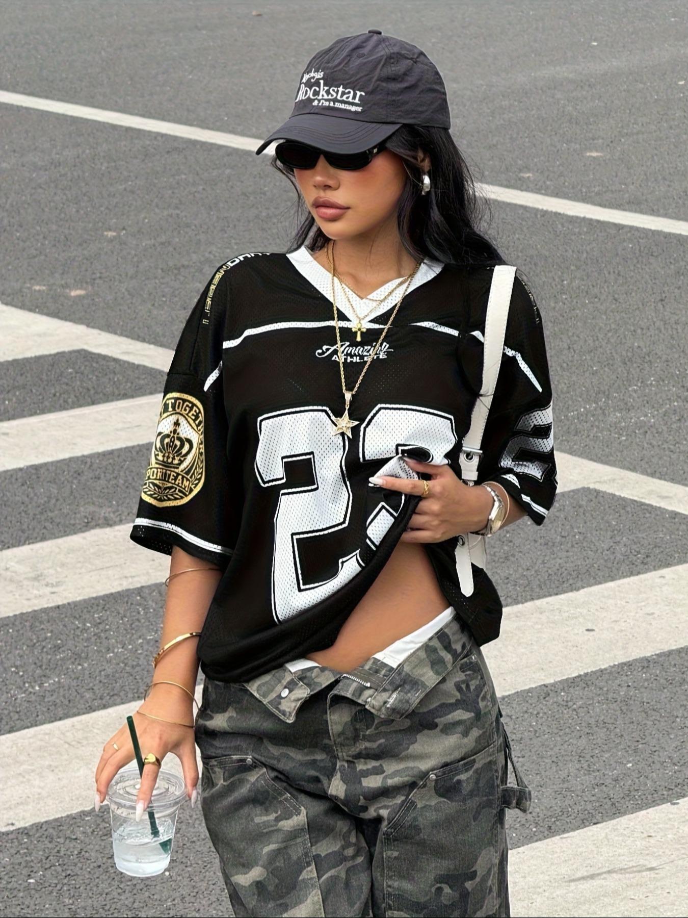 Women's Y2k23 Retro Mesh Breathable Sports Jersey, Streetwear Daily Wear Top, Loose-Fit Short Sleeve, All Seasons Fashion