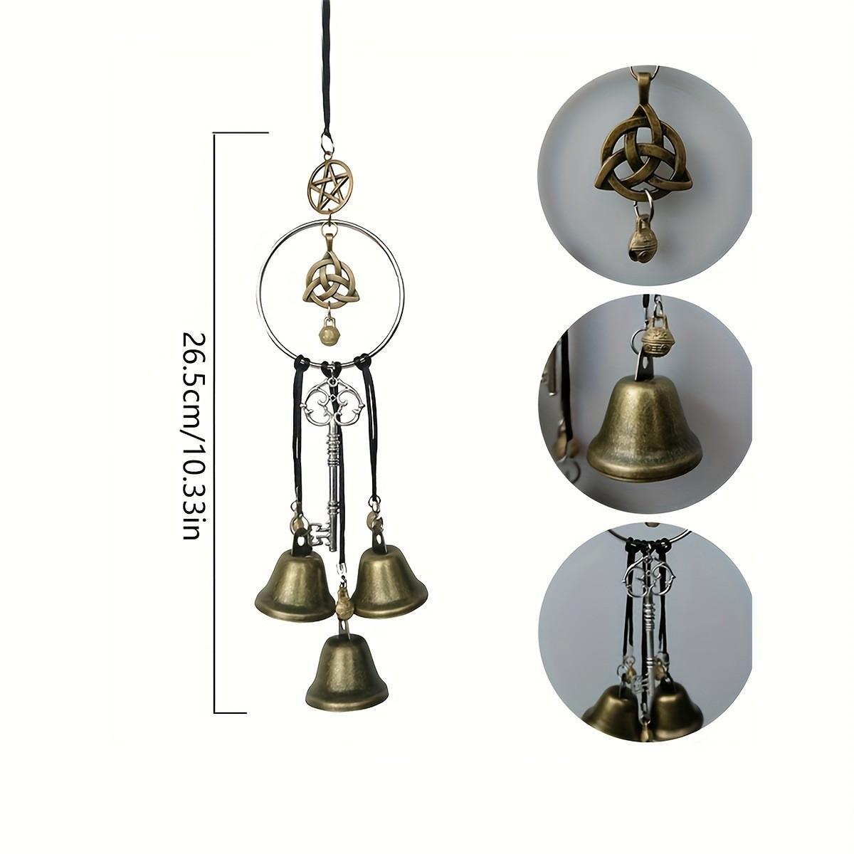 Enchanting Witch Wind Chime, Iron Bell Hanging Decoration, Key Included, Half-Moon Design, Outdoor Home Decor Gift for Women