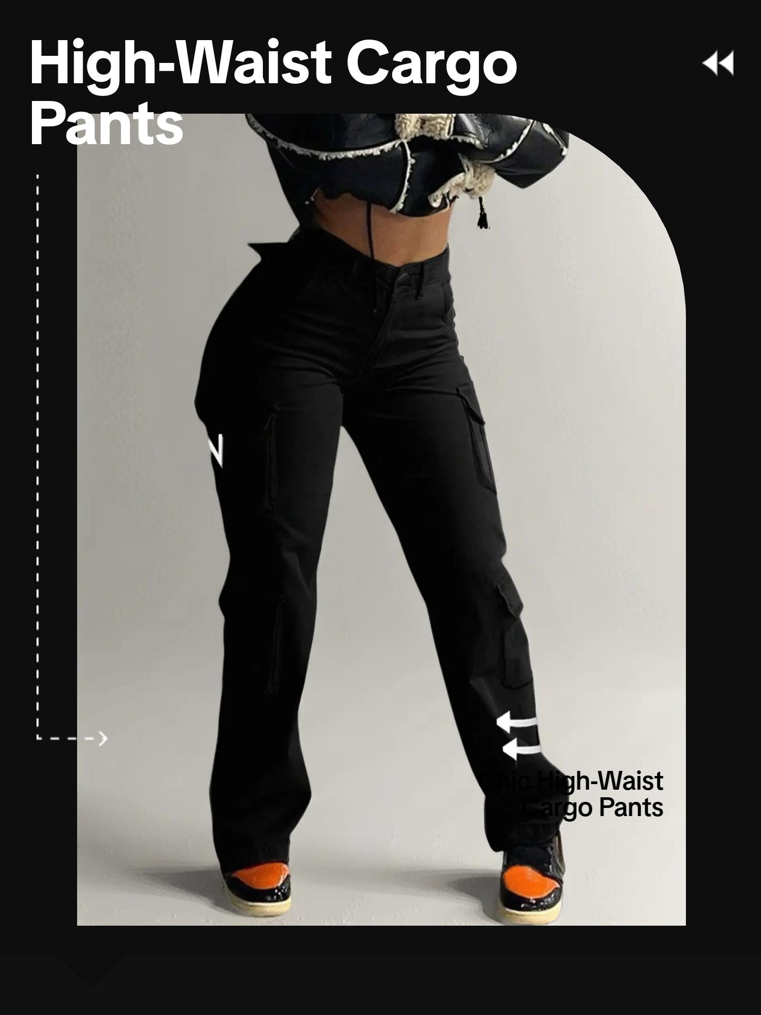 GILIPUR Y2K Women's Plain High Waist Cargo Pants, Street Fashion Comfortable Cargo Pockets Design Trousers for Daily Wear, Ladies Bottoms for All Seasons  Kpop Style Streetwear Pocket Design Lady Loose Clothe,Cotton Clothing