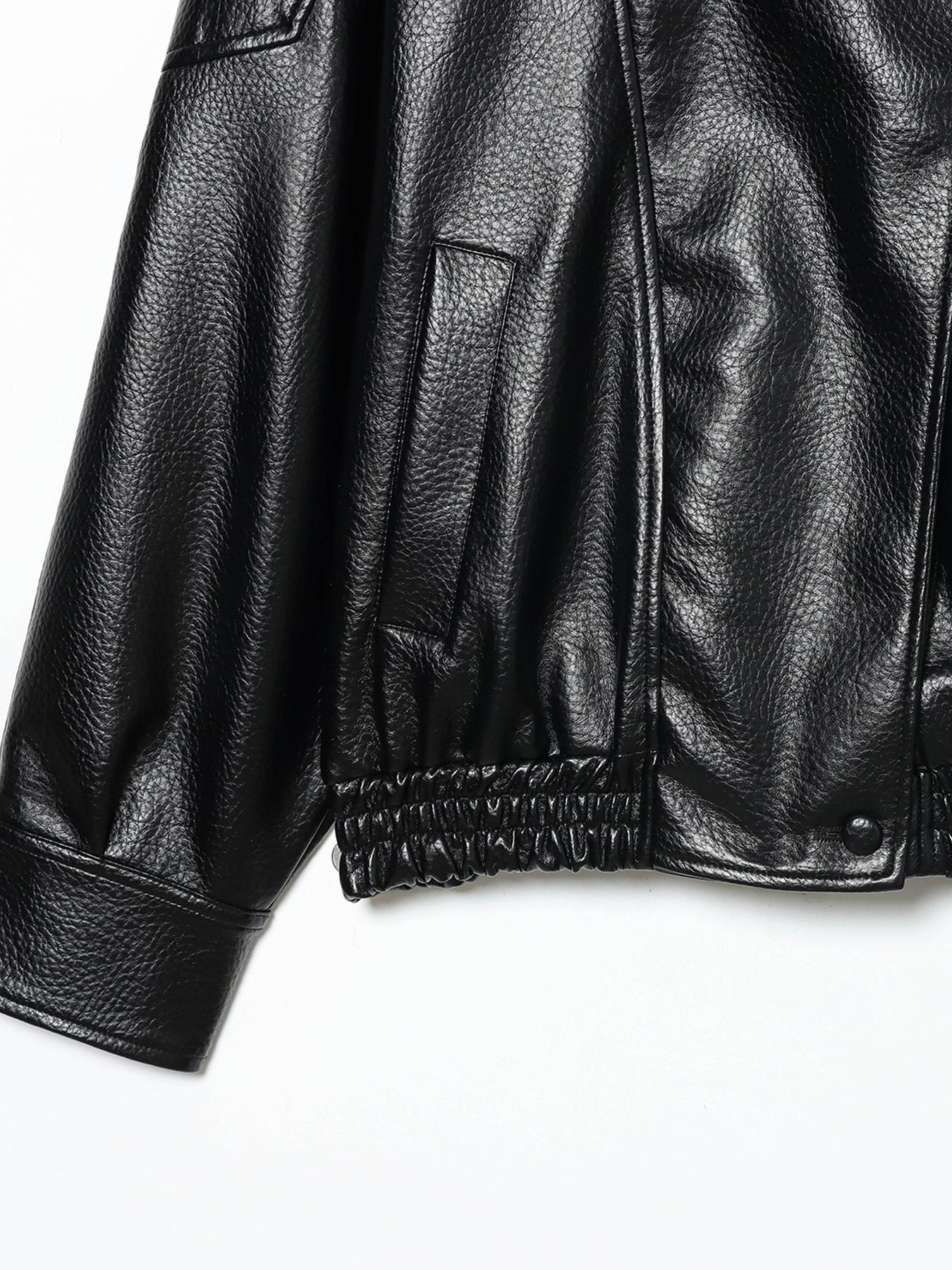 Women's Street Style Faux Leather Jackets, Coats, Casual Loose Fitting Jacket High Neck Long Sleeve Zipper Jackets for Women, Asymmetric Button & Pocket Design, 2026 Spring New Jackets, Moto-Inspired Jacket, Womenswear, Ladies Black Outerwear
