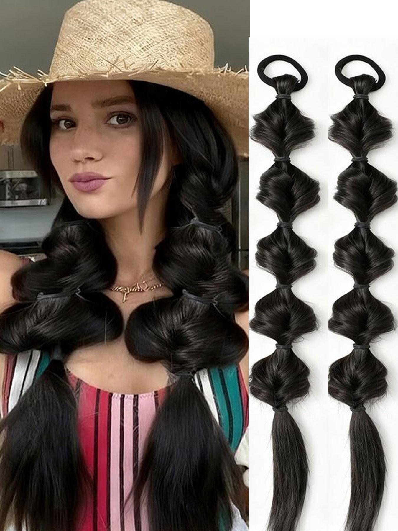 Bubble Ponytail Wig Synthetic Braided Extensions, Hair Ties & Hair Band Included, Ideal for DIY Daily Wear, Versatile Hairpiece Accessory