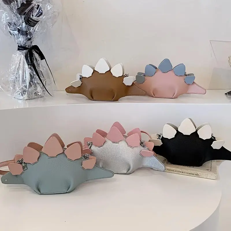 Women's Dinosaur-Shaped Nylon Crossbody Bag - Cartoon Look, Nylon Body, Playful Vibe, Faux Leather Shoulder Purse for Teens, Colorful Creative Animal Bag for Daily Outings & Parties