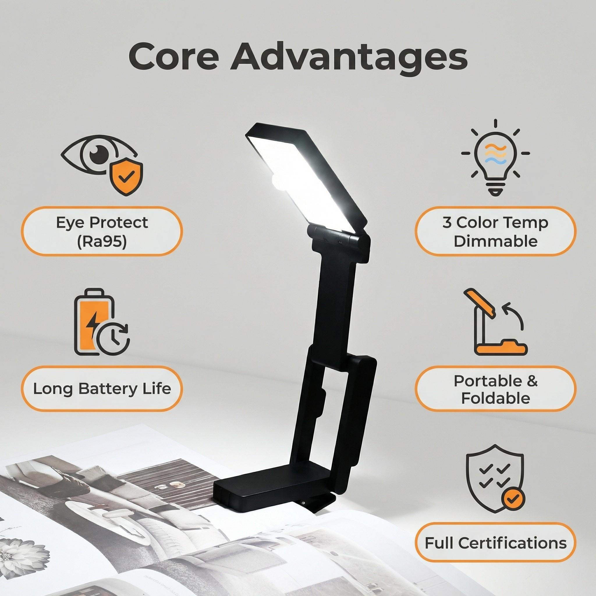 USB multifunctional intelligent reading light, portable reading light, clip on reading light, bedside reading eye protection light, three color temperature, flexible design, rechargeable, long-lasting battery life, suitable for outdoor use