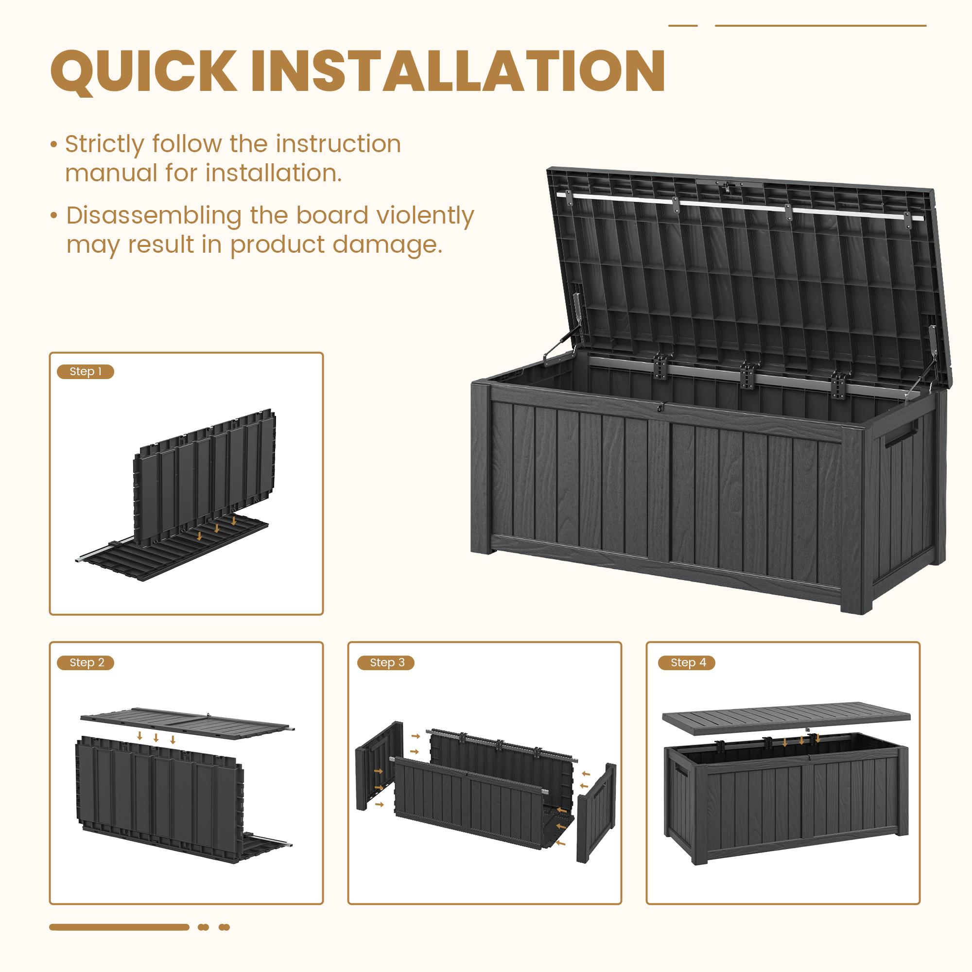 LHBCRAFT 31/72/120-gallon outdoor deck storage box Waterproof, Lockable, Extra Seat, UV 1000+ Anti-ultraviolet, Easy Installation, Reinforced Structures,Christmas gift
