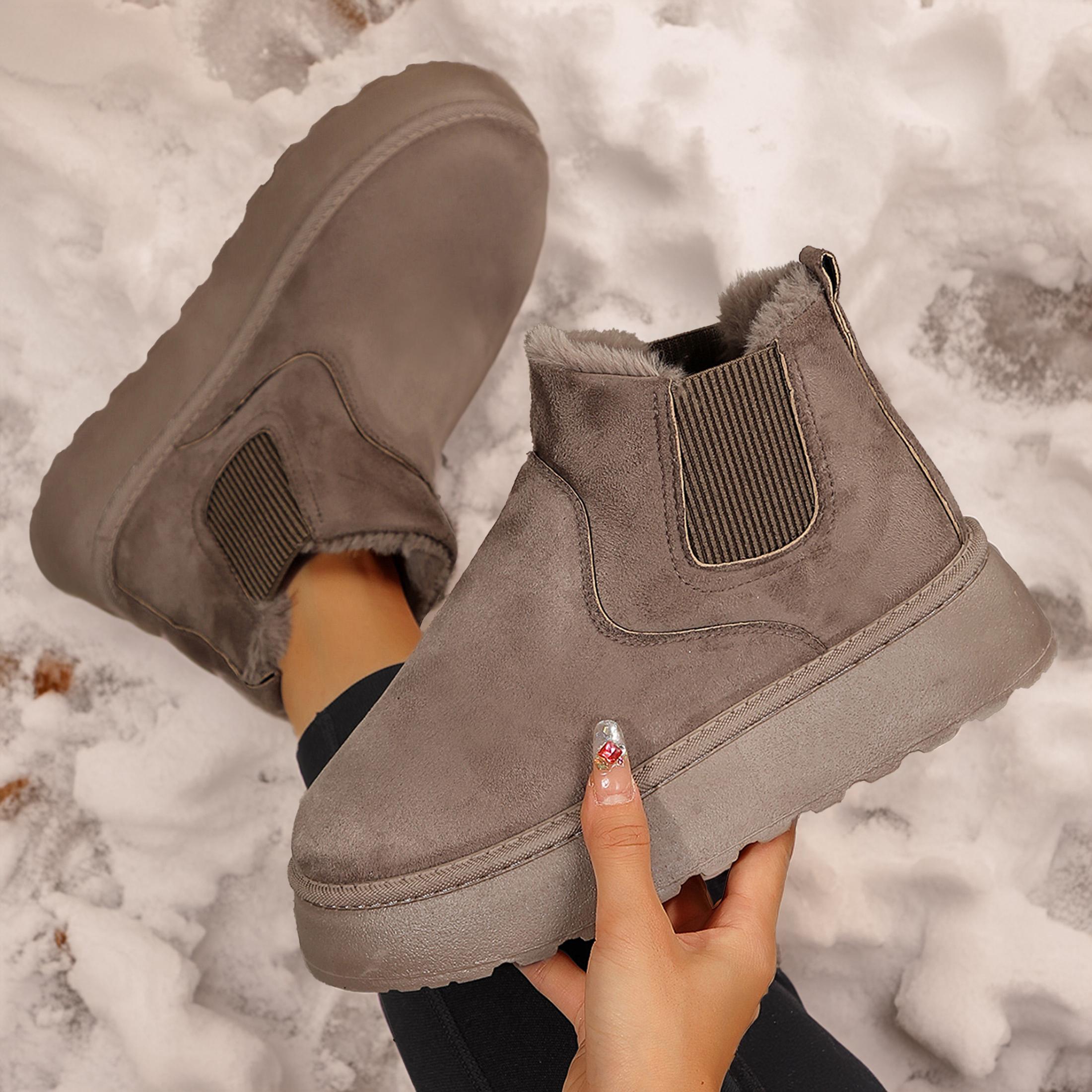 Women's Faux Leather Suede Winter Platform Fashionable Snow Boots with Soft Lining - Antiskid for Outdoor Shoes Must-Have Footwear for Cold Weather Springfresh