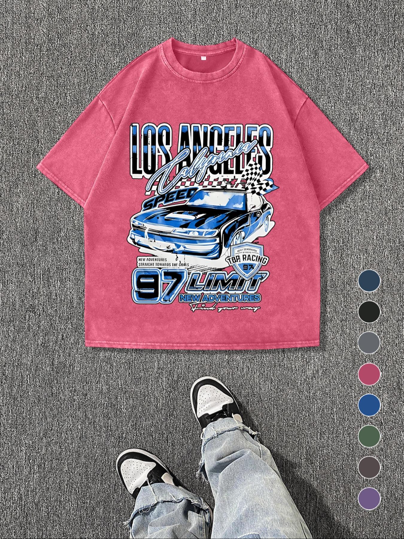 Men's Regular Fit Car Graphic Print Knit Round Neck Tee, Vintage Fashion Trendy Streetwear Casual Fitted Short Sleeve T-shirt for Daily Wear, Ladies Summer Outfit, Top