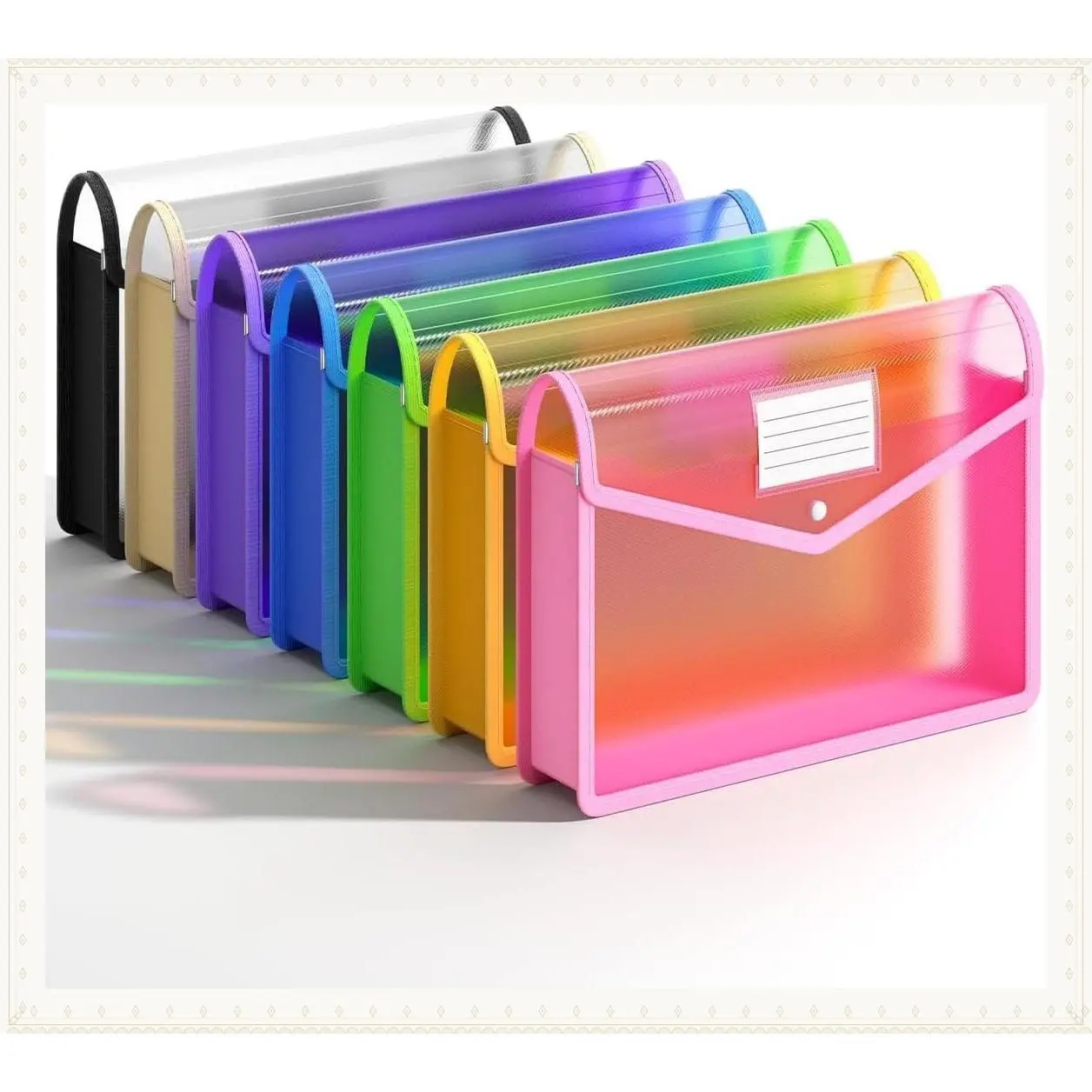 Plastic Expanding File Folder with Snap Closure, Transparent Envelopes, Large Capacity, No Dividers, Fits Legal/B4 Size, Assorted Colors for School, Office, Home, Hospital – 7 ColorsGift