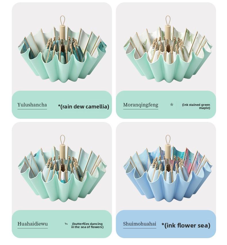 Mucat Umbrella SunUmbrella UVProtection ,SummerEssentials,AestheticUmbrella,WomensAccessories Umbrella,Ink Wash Floral Sun Umbrella for Women ,UPF 50+ UV Protection Windproof with Wooden Handle