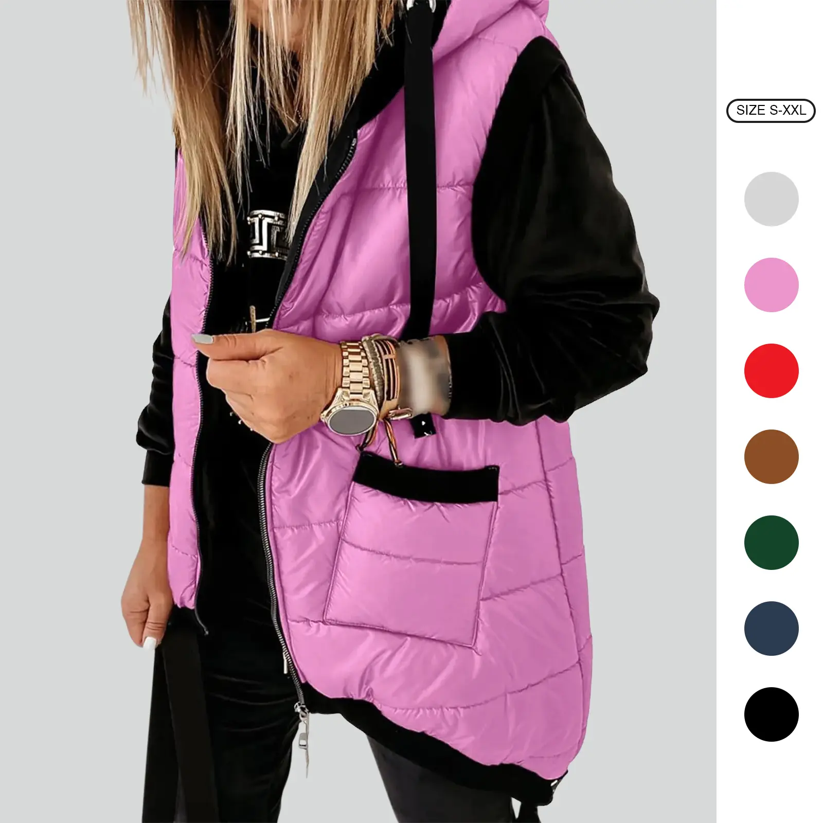 Imily Bela Women's Hooded Outwear Vest Lightweight Zipper Up Padded Gilet With Pockets Basic Fitted