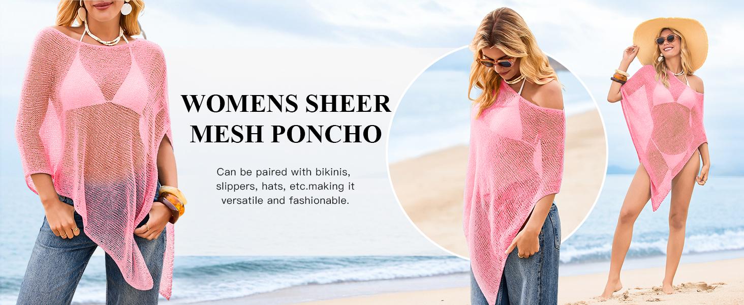 Saodimallsu Womens Sheer Cover Ups Lightweight Crochet Knit Mesh Shrug Summer Trendy Batwing Sleeve Boho Poncho Tops tiktokshopspringglowup