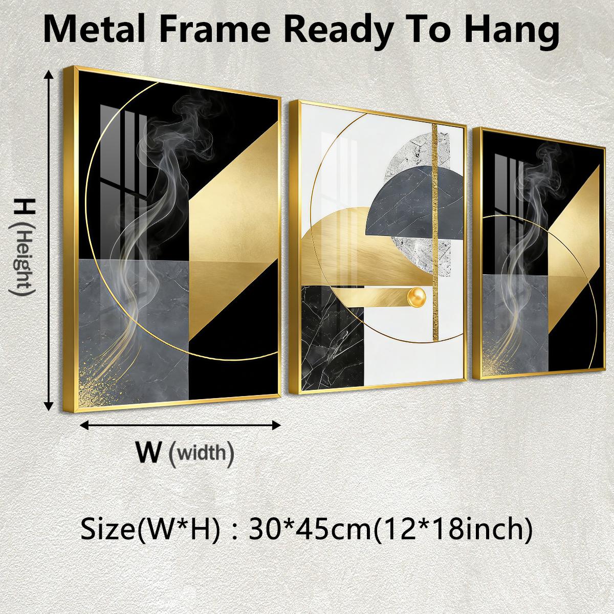 3 Counts Aluminum Alloy Framed Painting, Abstract Geometric Gold And Black Art Pictures, Home Decoration For Living Room, Bedroom, Office, Restaurant, Hallway Wall Decor, Odorless Print Artwork, Luxury Perfect Gift For Friends And Family