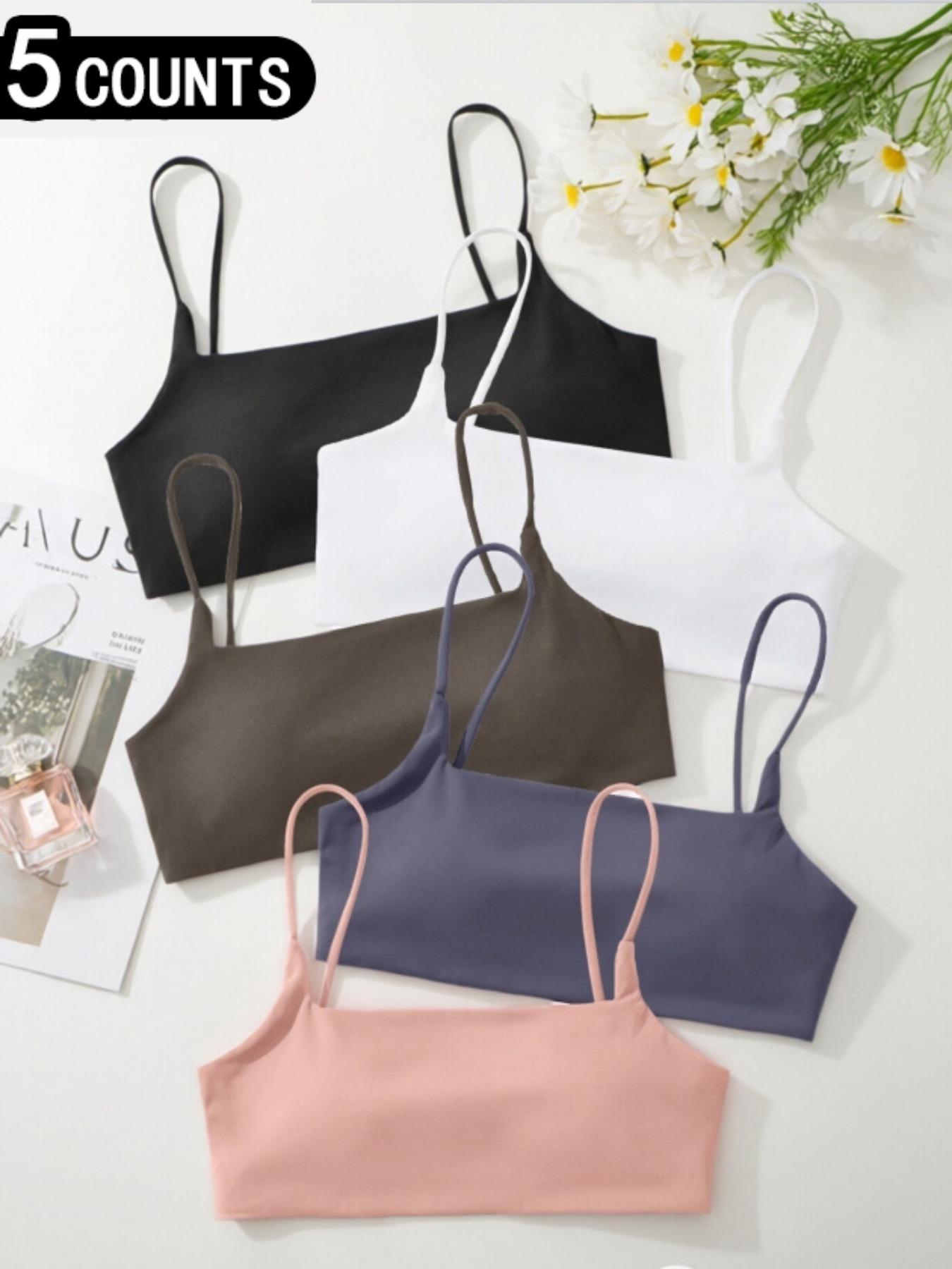 Women's High Elastic Breathable Plain Sporty Bra Set, Comfortable All-Season Casual Underwear, 5-Piece Pack, Wireless Design, Yoga Sports Bra