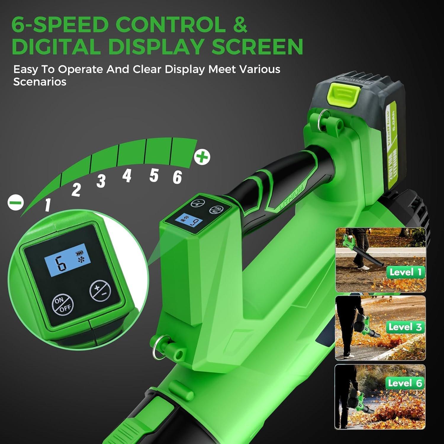 Cordless Leaf Blower with 2x 6.0Ah  and Charger, 540CFM/170MPH   Leaf Blower, 6 Speeds, Lightweight Electric Leaf Blowers for Lawn Care, Patio, Dust and Leaves Cleaning 2025