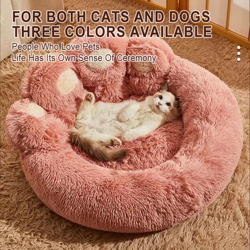 Bear Paw Plush Pet Bed, Soft Padding and Stable Support, Home
