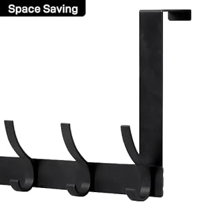 Over The Door Hooks, Door Hanger Hooks for Hanging, Over The Doors Towel Racks for Bathroom with 12 Coat Hook, Coat Rack Dorm Essentials Bathroom Accessories(1 Pack, Black)